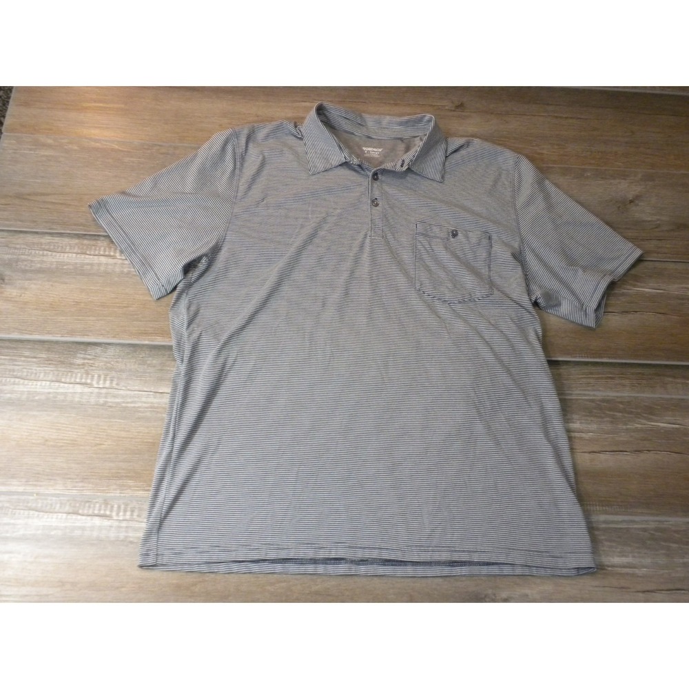 Toad&Co Polo Shirt XL Gray‎ Blue Striped Marko Organic Cotton Sustainable Pocket
